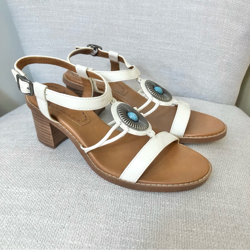 Zodiac Ilaria White Turquoise Block Heel Sandals